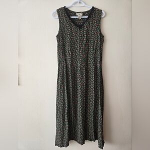 April Cornell S Black Floral Midi Sleeveless Dress With Tie At The Waist